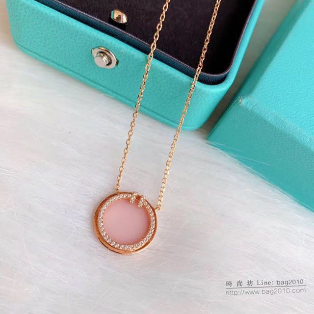 Tiffany純銀飾品 蒂芙尼女士專櫃爆款雙t圓圈粉貝項鏈 Tiffany純銀鎖骨鏈  zgt1741
